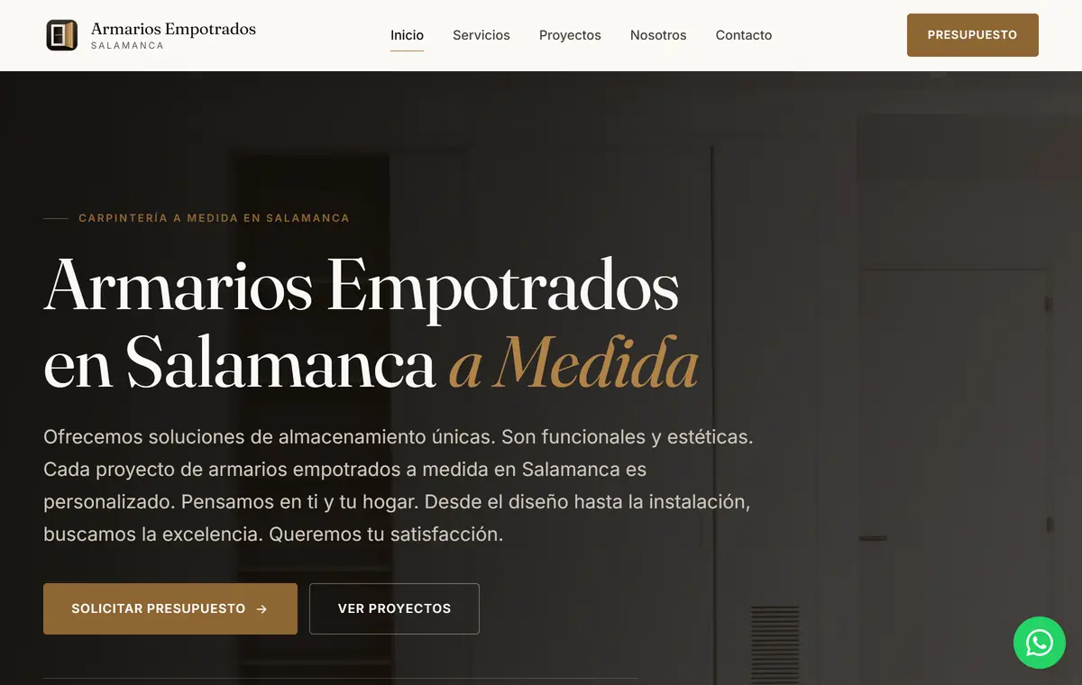 Portada de la web de una carpintería de armarios a medida