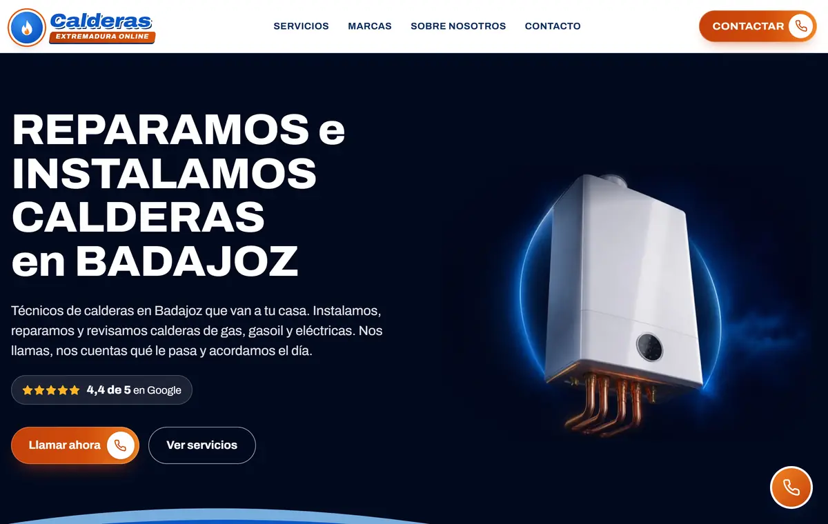 Portada de la web de un servicio técnico de calderas