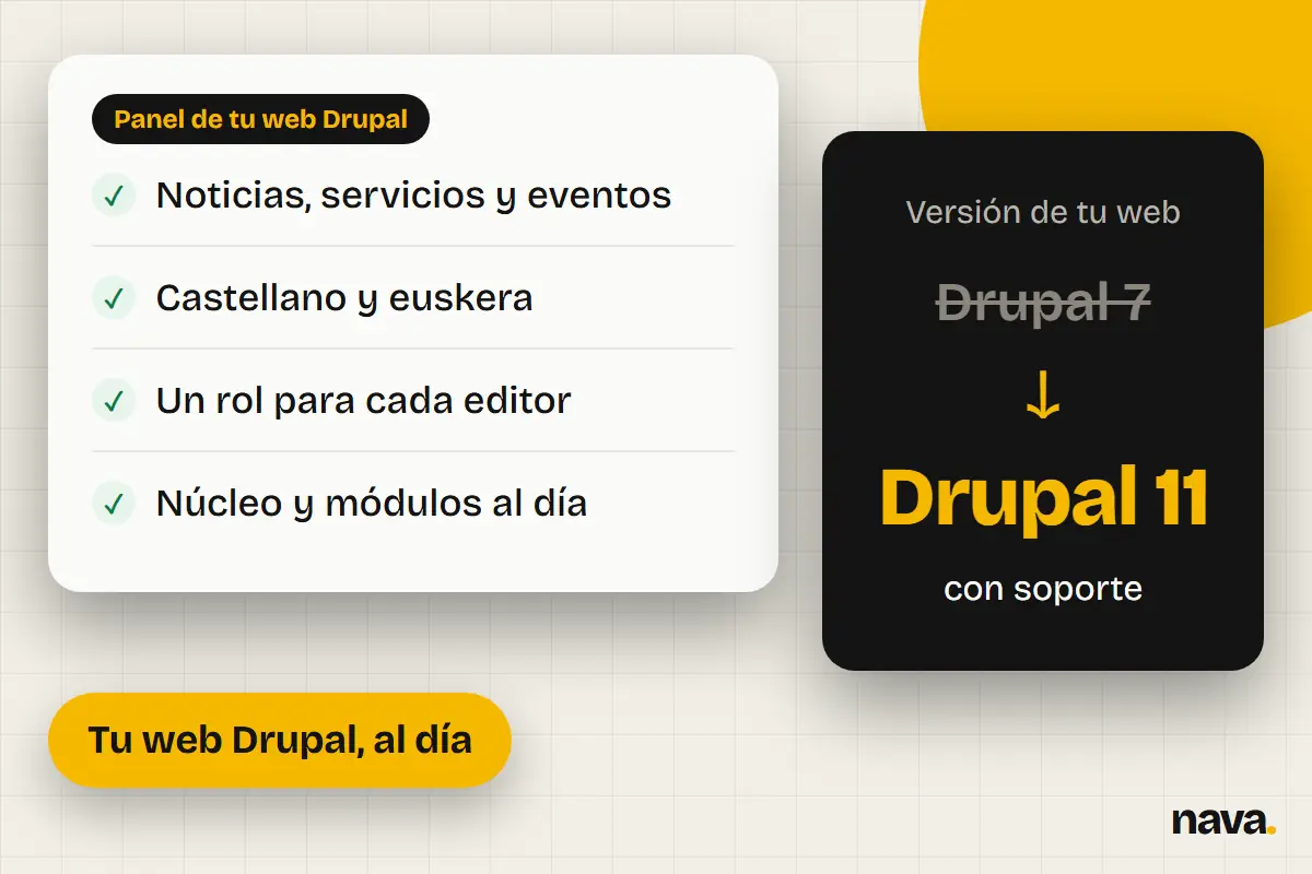 Diseño Drupal en Pamplona: panel de una web en castellano y euskera y paso de Drupal 7 a Drupal 11