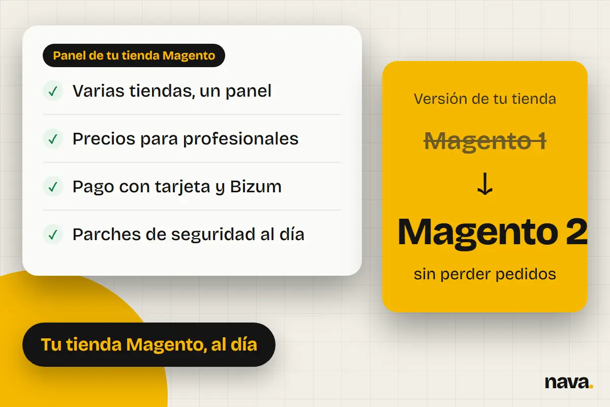 Panel de una tienda Magento con varias tiendas, precios para profesionales y paso de Magento 1 a Magento 2