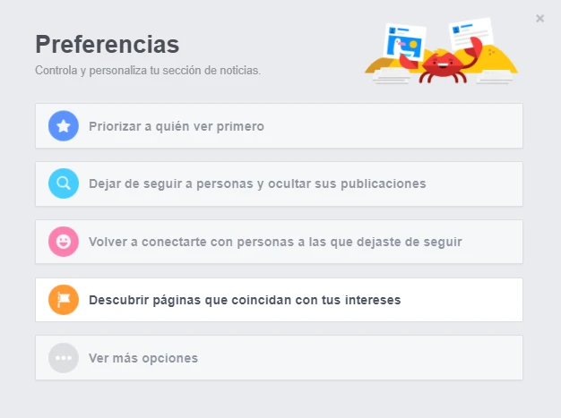 configuración de favoritos en Facebook